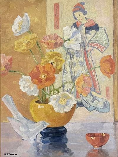 Japanese Oil on Canvas Framed Signed M J Patterson