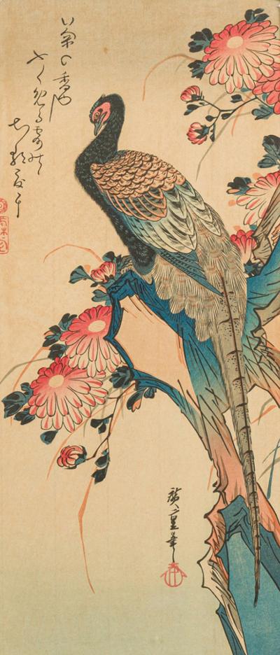 Japanese Painting of a Peacock on Branch