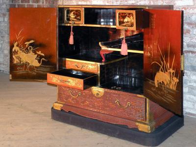 Japanese Red Lacquer Edo Period Samurai Cabinet Made for the Inaba Family