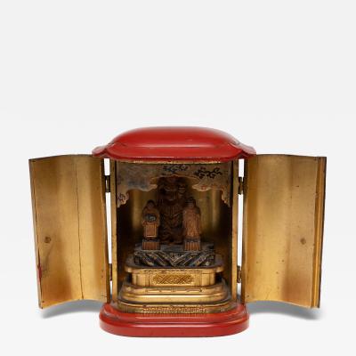 Japanese Red Lacquer Traveling Shrine of Bishamonten