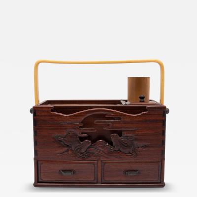 Japanese Rosewood Tabako bon with Two Rabbits