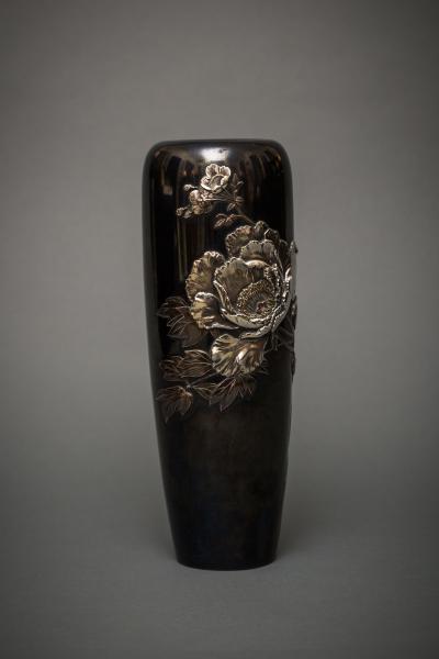 Japanese Shakudo Vase With Peonies