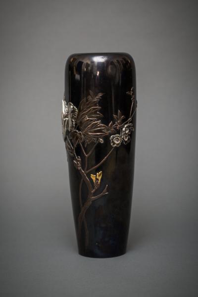Japanese Shakudo Vase With Peonies