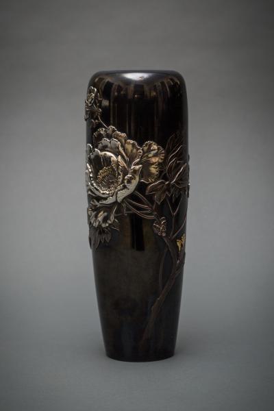 Japanese Shakudo Vase With Peonies