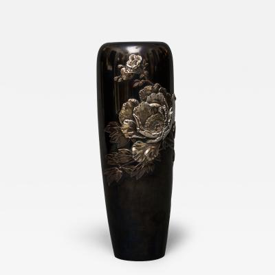 Japanese Shakudo Vase With Peonies