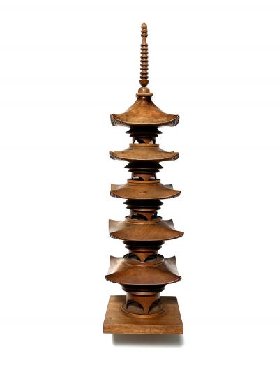 Japanese Showa Period Teak Model of a Pagoda