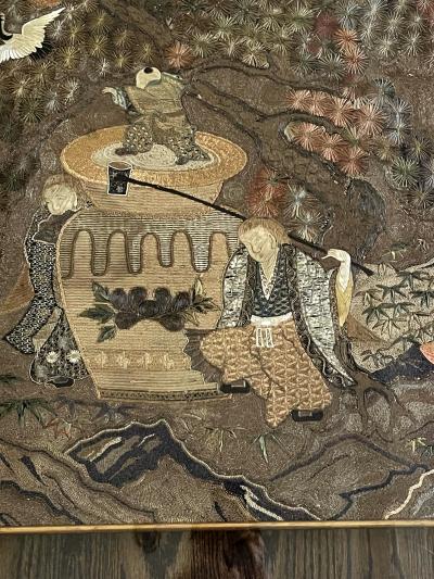 Japanese Silk Embroidery Tapestry Meiji Period