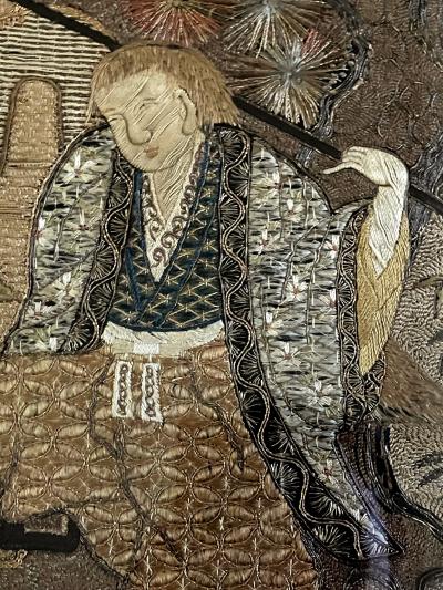 Japanese Silk Embroidery Tapestry Meiji Period