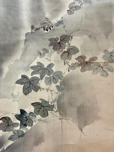 Japanese Silk Scroll Painting of Moneys Edo Period Mori Tetsuzan