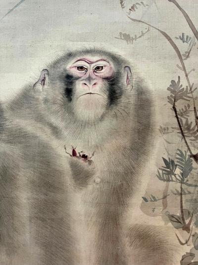 Japanese Silk Scroll Painting of Moneys Edo Period Mori Tetsuzan