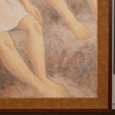 Japanese Single Panel Painting Three Children Gazing At The Sea