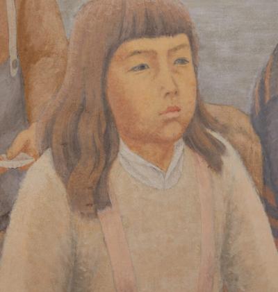 Japanese Single Panel Painting Three Children Gazing At The Sea