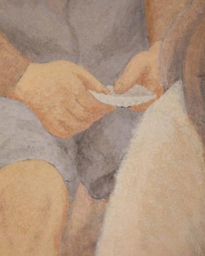 Japanese Single Panel Painting Three Children Gazing At The Sea