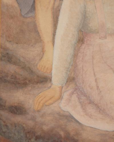 Japanese Single Panel Painting Three Children Gazing At The Sea