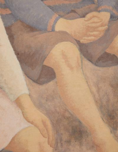 Japanese Single Panel Painting Three Children Gazing At The Sea