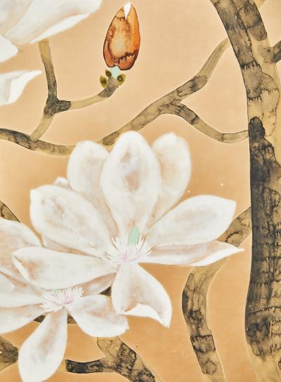 Japanese Single Panel Screen Blooming Magnolia Mokuren 