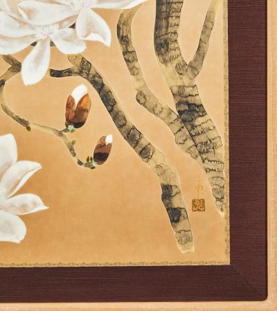 Japanese Single Panel Screen Blooming Magnolia Mokuren 