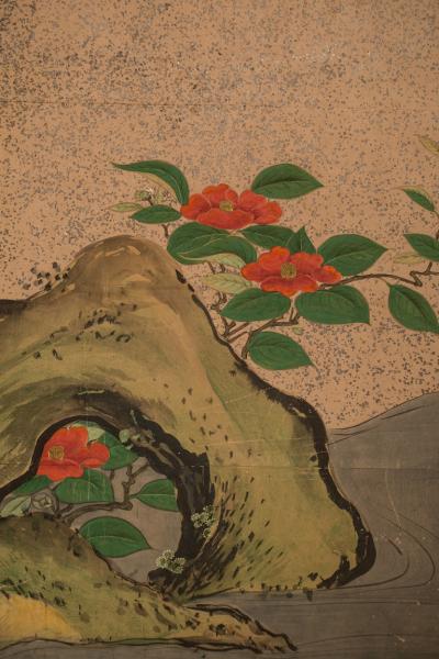 Japanese Six Panel Screen Amorous Pheasants in Venerable Garden Pine