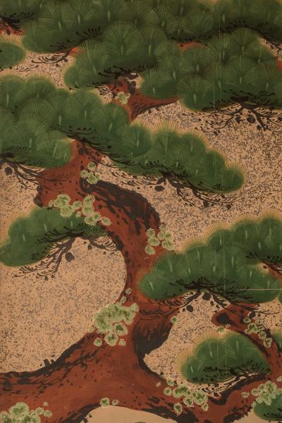 Japanese Six Panel Screen Amorous Pheasants in Venerable Garden Pine