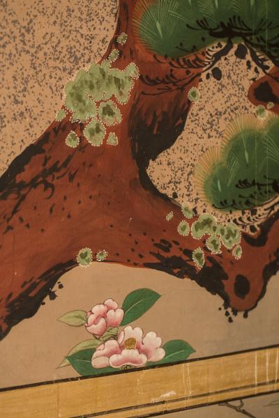 Japanese Six Panel Screen Amorous Pheasants in Venerable Garden Pine