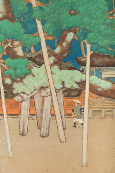 Japanese Six Panel Screen Ancient Pines On the Shore Under Silver Moon