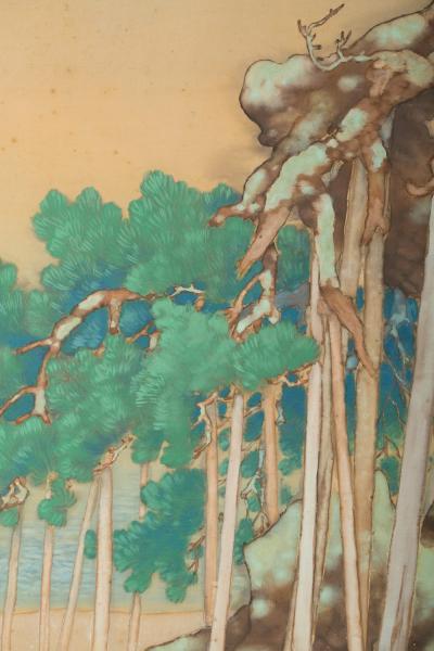 Japanese Six Panel Screen Ancient Pines On the Shore Under Silver Moon