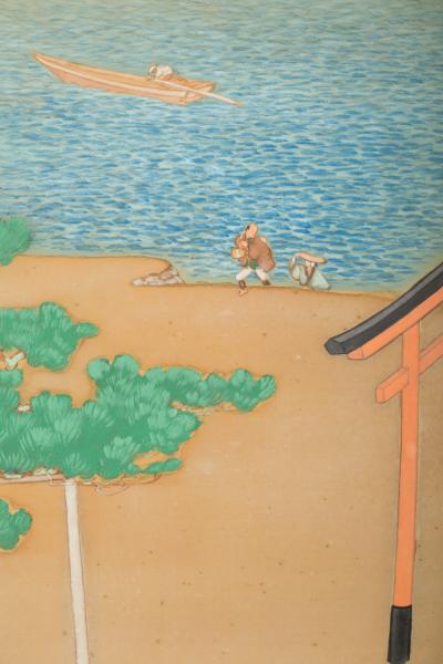 Japanese Six Panel Screen Ancient Pines On the Shore Under Silver Moon