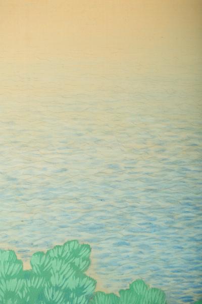 Japanese Six Panel Screen Ancient Pines On the Shore Under Silver Moon