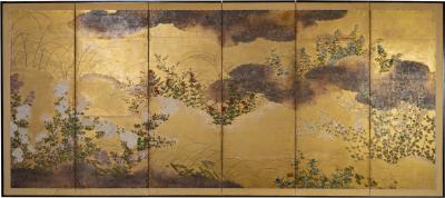 Japanese Six Panel Screen Autumn on Gold