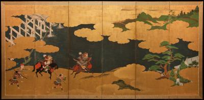 Japanese Six Panel Screen Battle of Uji Bridge