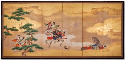 Japanese Six Panel Screen Battle of Uji Bridge Left Screen 