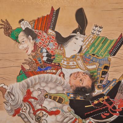 Japanese Six Panel Screen Battle of Uji Bridge Left Screen 