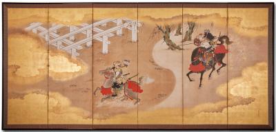 Japanese Six Panel Screen Battle of Uji Bridge Right Screen 