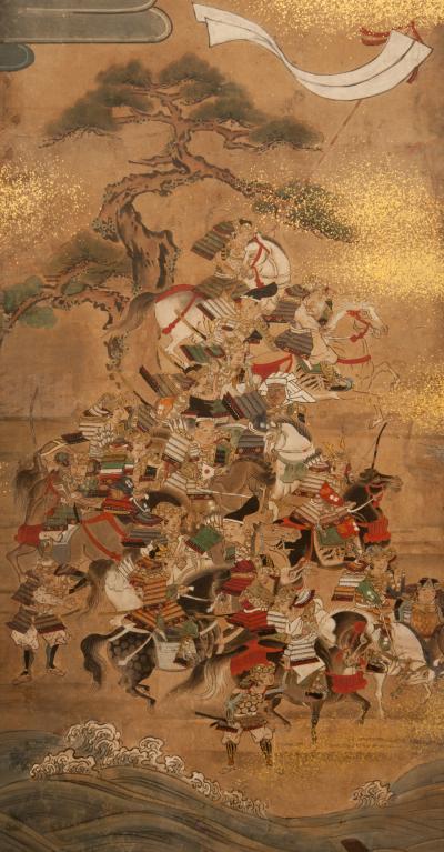 Japanese Six Panel Screen Battle of Yashima from the Heike Monogatari