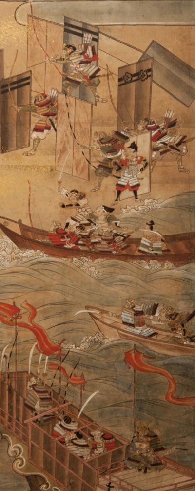 Japanese Six Panel Screen Battle of Yashima from the Heike Monogatari