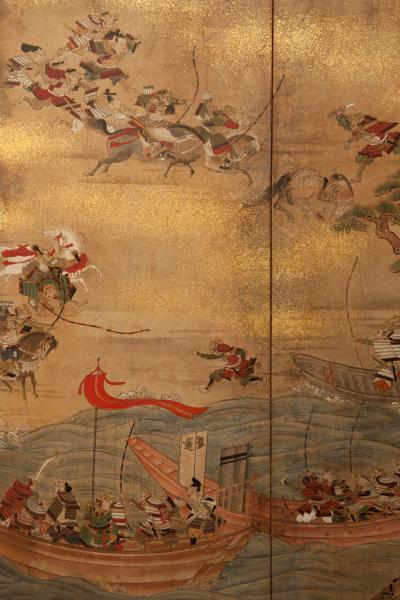 Japanese Six Panel Screen Battle of Yashima from the Heike Monogatari