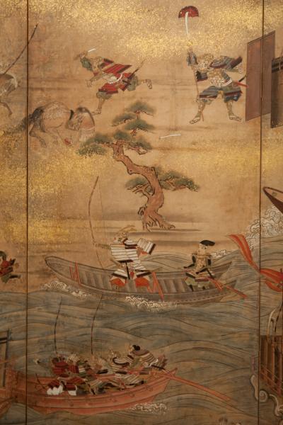 Japanese Six Panel Screen Battle of Yashima from the Heike Monogatari