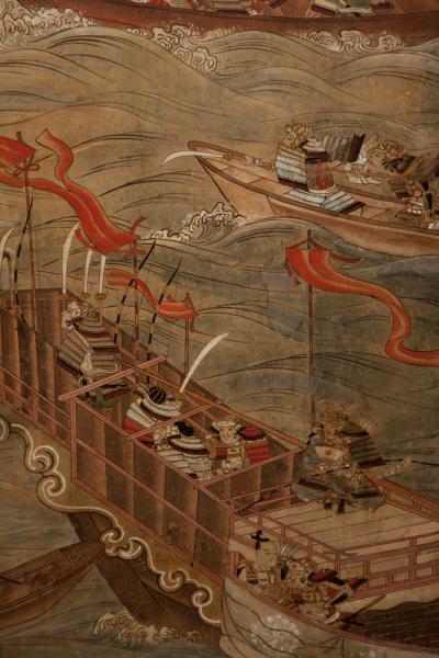 Japanese Six Panel Screen Battle of Yashima from the Heike Monogatari