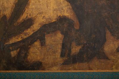 Japanese Six Panel Screen Buck and Doe in Pine Forest