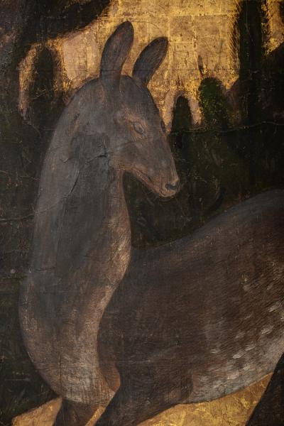 Japanese Six Panel Screen Buck and Doe in Pine Forest