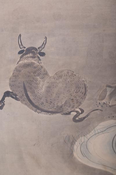 Japanese Six Panel Screen Bulls in a Gentle Landscape