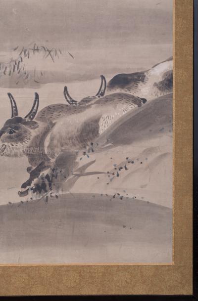 Japanese Six Panel Screen Bulls in a Gentle Landscape