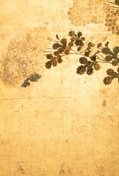 Japanese Six Panel Screen Cedar Landscape on Gold with Luminous Moon