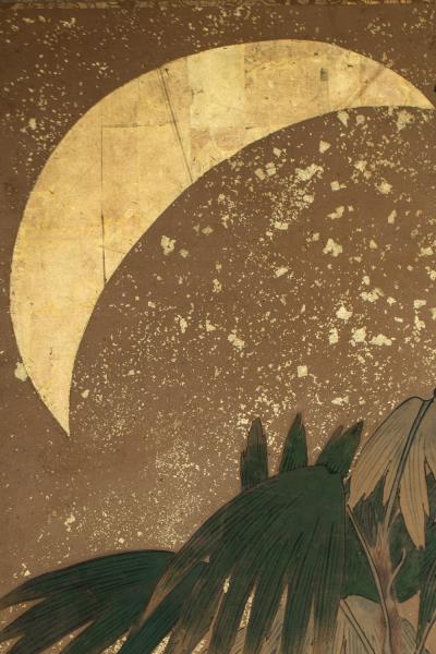 Japanese Six Panel Screen Chinese Bamboo with Moon and Gold Stars