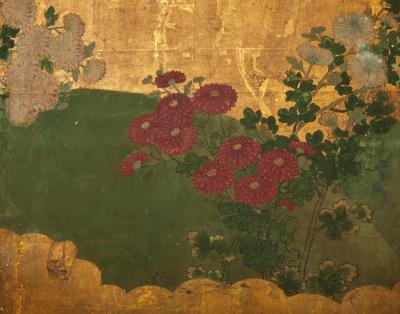 Japanese Six Panel Screen Chrysanthemums by Rivers Edge