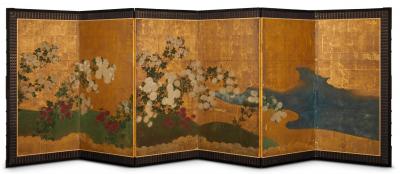 Japanese Six Panel Screen Chrysanthemums by Rivers Edge
