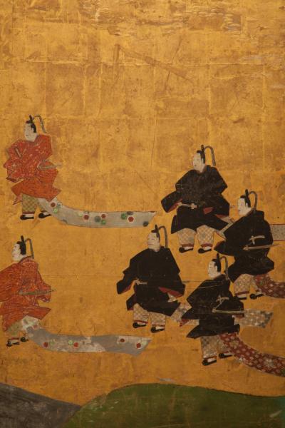 Japanese Six Panel Screen Courtiers Festival