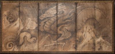 Japanese Six Panel Screen Dragon in the Mist