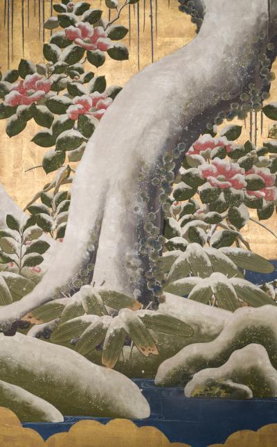 Japanese Six Panel Screen Egrets Under Willow