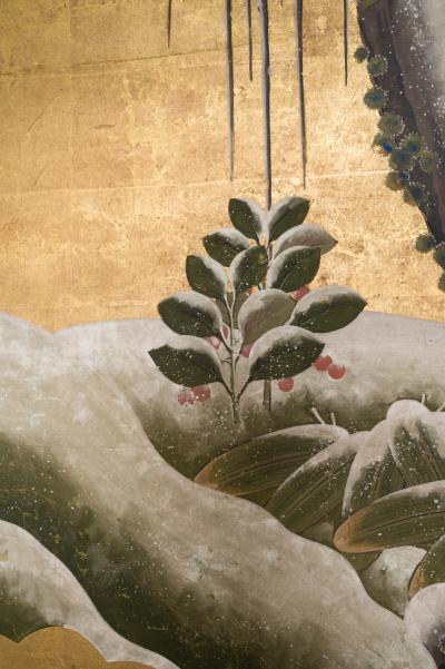 Japanese Six Panel Screen Egrets Under Willow